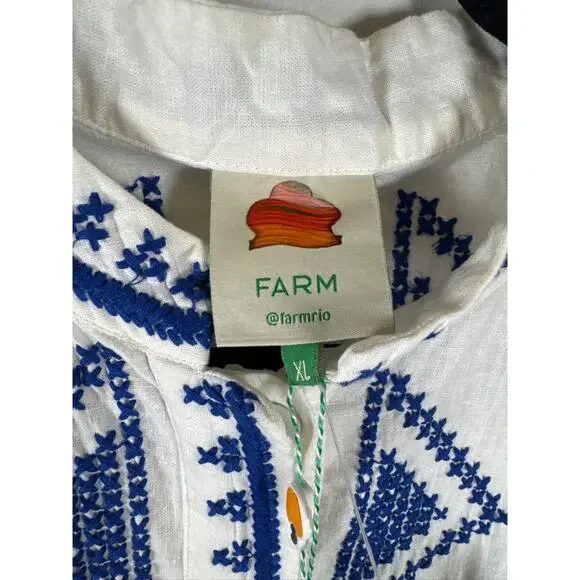FARM RIO Cross Cross Stitch Linen Blend Mini Dress, XL-NWT